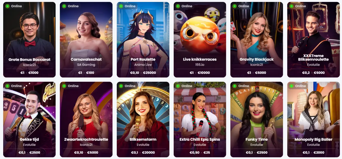 Winnerz Casino live casino spellen Winnerz Casino overzicht met live casino spellen zoals baccarat, roulette en blackjack