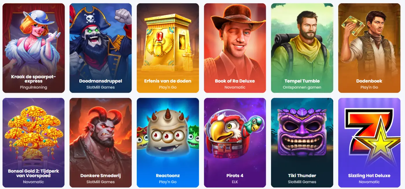 Winnerz Casino slotspellen selectie Winnerz Casino overzicht met populaire slotspellen en gokautomaten