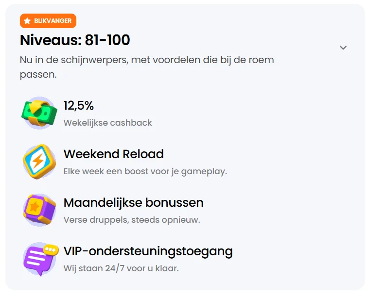 Winnerz Casino VIP-niveaus en voordelen Winnerz Casino VIP-niveaus met cashback, reload bonus en VIP-ondersteuning